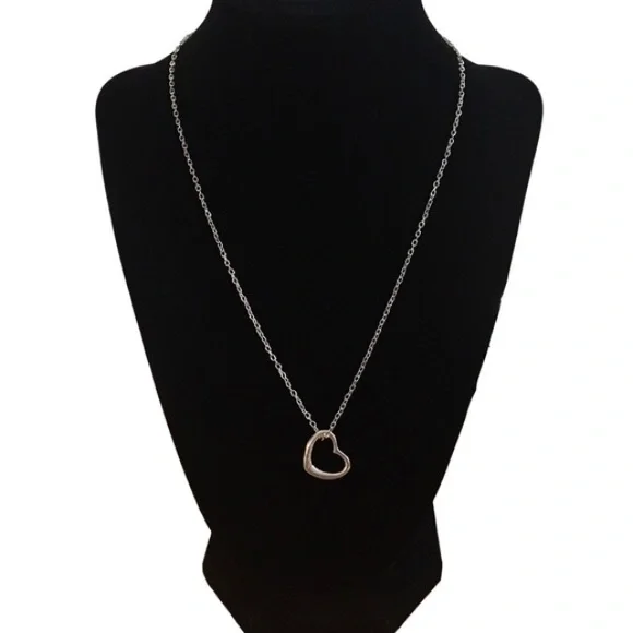 Open Heart Charm Necklace Antiqued Silver Finish - Picture 2 of 4